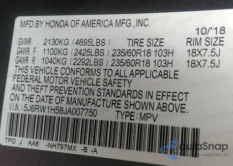 2018 Honda Cr-V Ex из США, поврежденный, VIN 5J6RW1H58JA007750